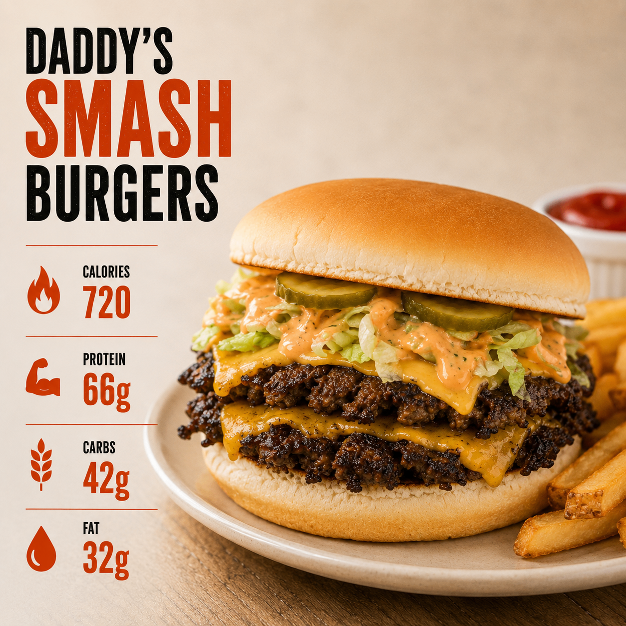 Daddy's Smash Burgers — 720 calories, 66g protein